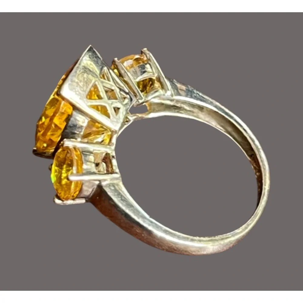 14K GOLD PLATED Sterling Silver Ring ROUND ORANGE CITRINE Three-Stone SIZE  7.5